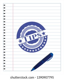 Tips blue ink pen emblem. Vector Illustration. Detailed.