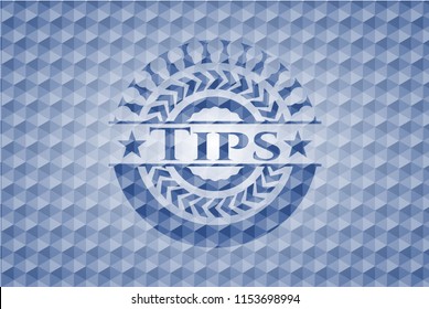 Tips blue polygonal badge.