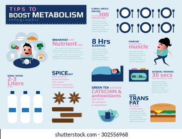 Tipps zur Förderung des Stoffwechsels Infografik, Gesundheitstipps für gesunde abnehmen Vektorgrafik.