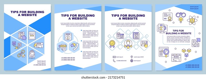 Consejos para crear la plantilla de folleto azul del sitio web. Plan del sitio. Diseño del prospecto con iconos lineales. Editable 4 diseños vectoriales para presentación, informes anuales. Arial-Black, Myriad Pro-Regular fuentes utilizadas