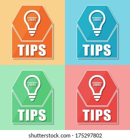 tips and bulb symbol, four colors web icons, business support concept, vector