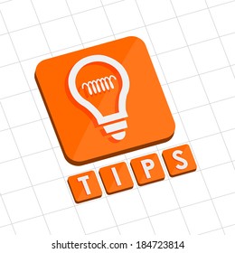 tips and bulb symbol - text with sign in flat design web icon, business support concept, vector