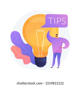 Tips and creative ideas. Business innovation isolated flat design element. Problem solution, advice, brainstorming. Male character thinking. Vector isolated concept metaphor illustration