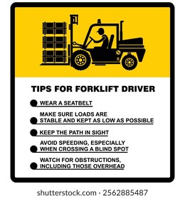 Tips For Forklift driver, sign vector