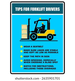 Tips for forklift driver, sign vector