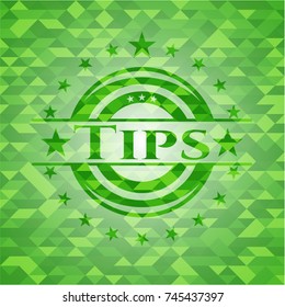 Tips green emblem with triangle mosaic background