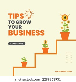 Tips to grow your Business, Blog or Social Media Post Template Design Vector. Money Plant Growth Concept 