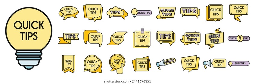 Tips icons set outline vector. Help information. Quick advice thin line color flat isolated