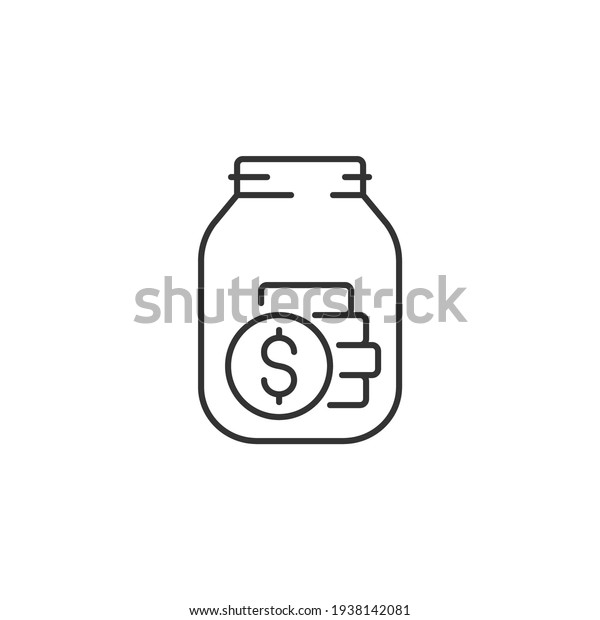 Tips Jar Related Vector Line Icon. Sign\
Isolated on the White Background. Editable Stroke EPS file. Vector\
illustration.