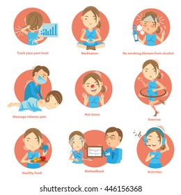 Tips For Living With Chronic Pain.Cartoon Vector Illustration