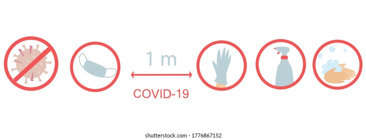 Tips for Prevention of Coronavirus and Opening Again.Restaurant, Shop and Cafe Re-opening.Welcome Now.Keep Social Distance and Use Face Mask.Flat Vector Illustration