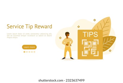 tips service illustration set. characters tipping service fees access QR code. giving a tips concept. vector illustration.