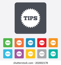 Tips sign icon. Star symbol. Service money. Rounded squares 11 buttons. Vector