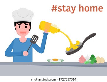 Tips to stay at home, enjoy with cooking at home. Working from home (wfh) for Decrease Infection Risk For Prevent Virus Covid-19 or coronavirus. Stay Home on Quarantine during virus Epidemic.