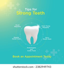 Tips for Strong Teeth. Dental, Dentist. Tooth Vector. Social Media Post Design