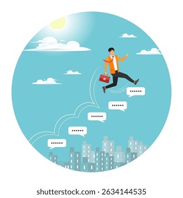 Dicas ou sugestões para o conceito de sucesso empresarial, empresário subir balão como escada para alcançar o sucesso.