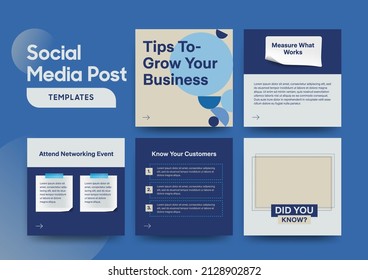 Tips and Trick Social media post template with design element and trendy tutorial, tip, trick, quick tips, layout template with geometric background design in blue, white color.