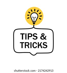 Tips and tricks. Badge with lightbulb icon. Business concept. Modern vector illustration.