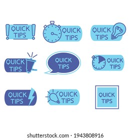 Tips tricks, helpful tricks, tooltip, hint for website. Set of quick tips solution, helpful advice, text shapes. Vector icon of solution, advice. Helpful idea, blue color icons Vector