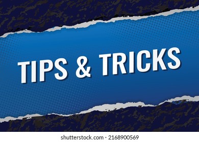 Tips and tricks word vector illustration blue lines 3d style for social media landing page, template, ui, web, mobile app, poster, banner, flyer, background, gift card, coupon, label, wallpaper