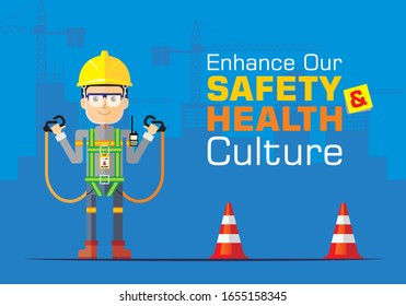 Tips In The Workplace. Enhance Our Safety And Health Culture Safety Poster And Banner Design.