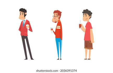 Tipsy Man Character Drinking Alcoholic Beverage Vector Set