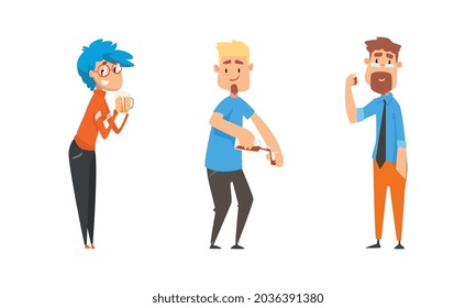 Tipsy Man and Woman Character Drinking Alcoholic Beverage Vector Set