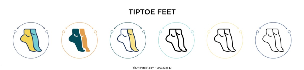 Tiptoe feet icon in filled, thin line, outline and stroke style. Vector illustration of two colored and black tiptoe feet vector icons designs can be used for mobile, ui, web