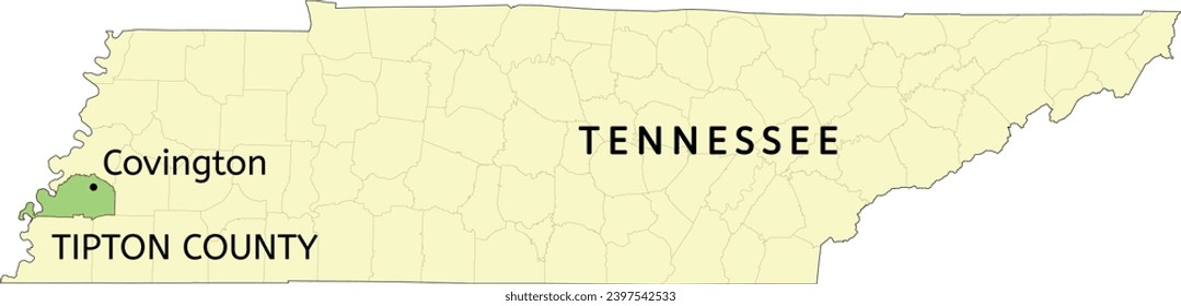 Tipton County and city of Covington location on Tennessee state map