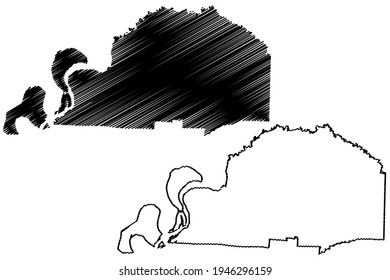 Condado de Tipton, Estado de Tennessee (Condado de los Estados Unidos de América), cartografía ilustrativa vectorial, dibujo garabato mapa de Tipton