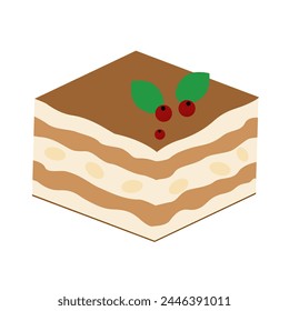 Tiramisu with berries, food illustration,eps