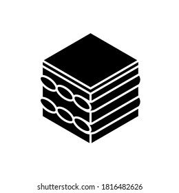 Tiramisu black glyph icon. Coffee flavoured dessert. Cake with cream cheese and cocoa. Traditional Italian cuisine. European sweets. Silhouette symbol on white space. Vector isolated illustration