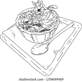 
tiramisu with blueberries and mint in vector