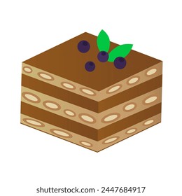 Tiramisu with blueberries, vector illustration, eps 10