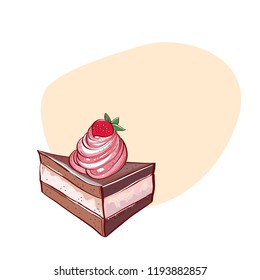 Tiramisu cake isolated on white background. Hand drawn vector illustration of tiramisu isolated on white background. Retro style. Vector illustration.