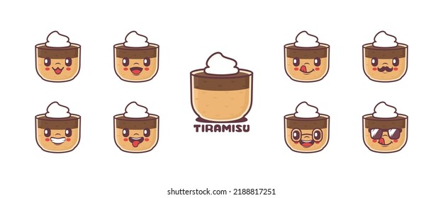 tiramisu cartoon. italian dessert vector illustration. icon, emoticons, cartoons. isolated on a white background