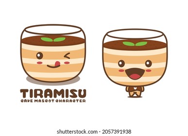 tiramisu cartoon mascot, sweet cake vector illustration, suitable for logos, packaging labels, stickers, etc.