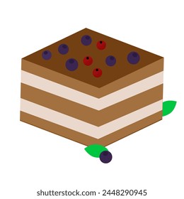 Tiramisu with cranberry and blueberry, vector illustration, eps
