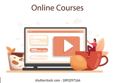 Tiramisu dessert online service or platform. People cooking delicious italian cake. Online course. Isolated vector illustration in cartoon style