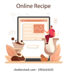 Tiramisu dessert online service or platform. People cooking delicious italian cake. Online recipe. Isolated vector illustration in cartoon style