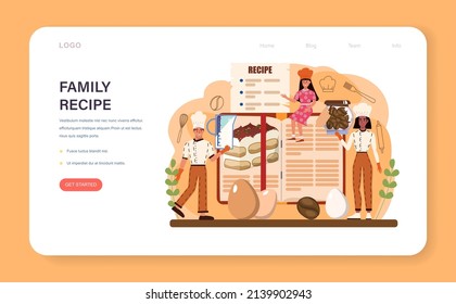 Tiramisu dessert web banner or landing page. People cooking delicious italian cake. Sweet slice of restaurant bakery with sweet mascarpone cheese, cocoa and biscuit. Flat vector illustration