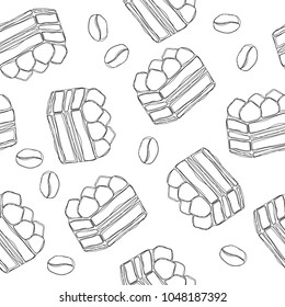 Tiramisu hand draw seamless pattern. Tiramisu - Classical dessert with mascarpone and coffee