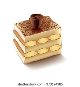 Tiramisu isolated on white photo-realistic vector illustration