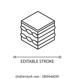 Tiramisu linear icon. Coffee flavoured dessert. Traditional Italian cuisine. European sweets. Thin line customizable illustration. Contour symbol. Vector isolated outline drawing. Editable stroke