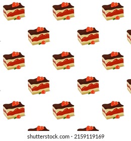 tiramisu a piece with fresh strawberries covered with a layer of chocolate pattern