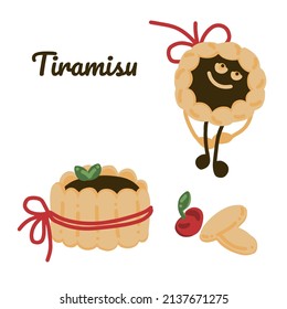 Tiramisu. Carácter entero y lindo. Dibujo a mano vectora ilustración de caricatura.