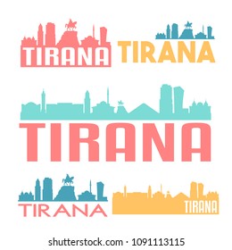 Tirana Albania Flat Icon Skyline Vector Silhouette City Design Set Logo Clipart Illustration.