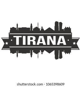 Tirana Albania Skyline City Banner Vector Design Silhouette Art. Stencil illustration Horizon.