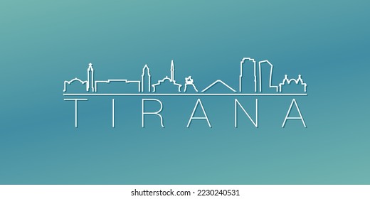 Tirana, Albania Skyline Linear Design. Flat City Illustration Minimal Clip Art. Background Gradient Travel Vector Icon.