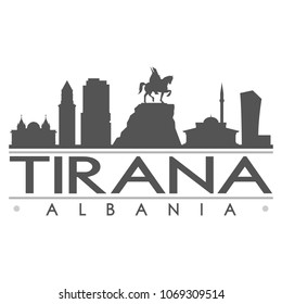 Tirana Albania Skyline Silhouette Design City Vector Art Famous Buildings.